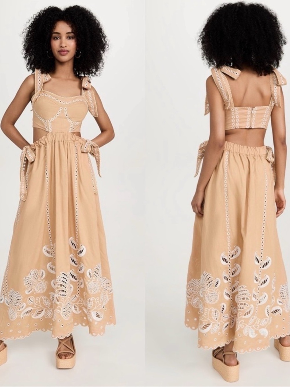 FARM Rio Beige Eyelet Tie-Shoulder Maxi Dress - Picture 2 of 4